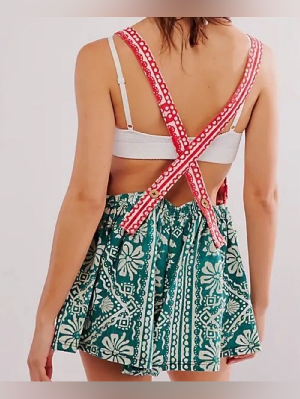 Free People | Tropical Floral Shortalls in Red and Green - Picture 2 of 12